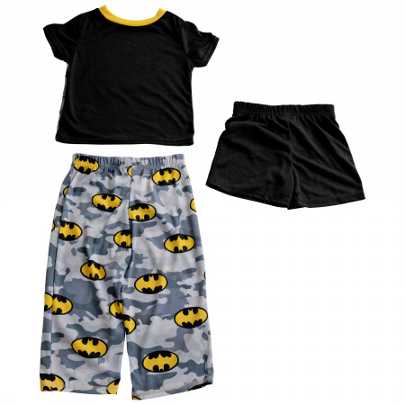 Batman Logo and Camo Pajama Shirt, Short and Pant Set